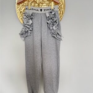 Natasha Zinko Gray Ruffle-Trimmed sweat Pants